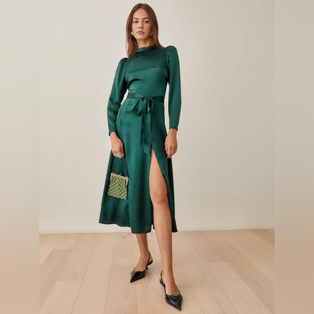 Reformation Julius Silk Dress In Forest, NWOT, NEVER WORN, NO FLAWS. - Picture 1 of 10